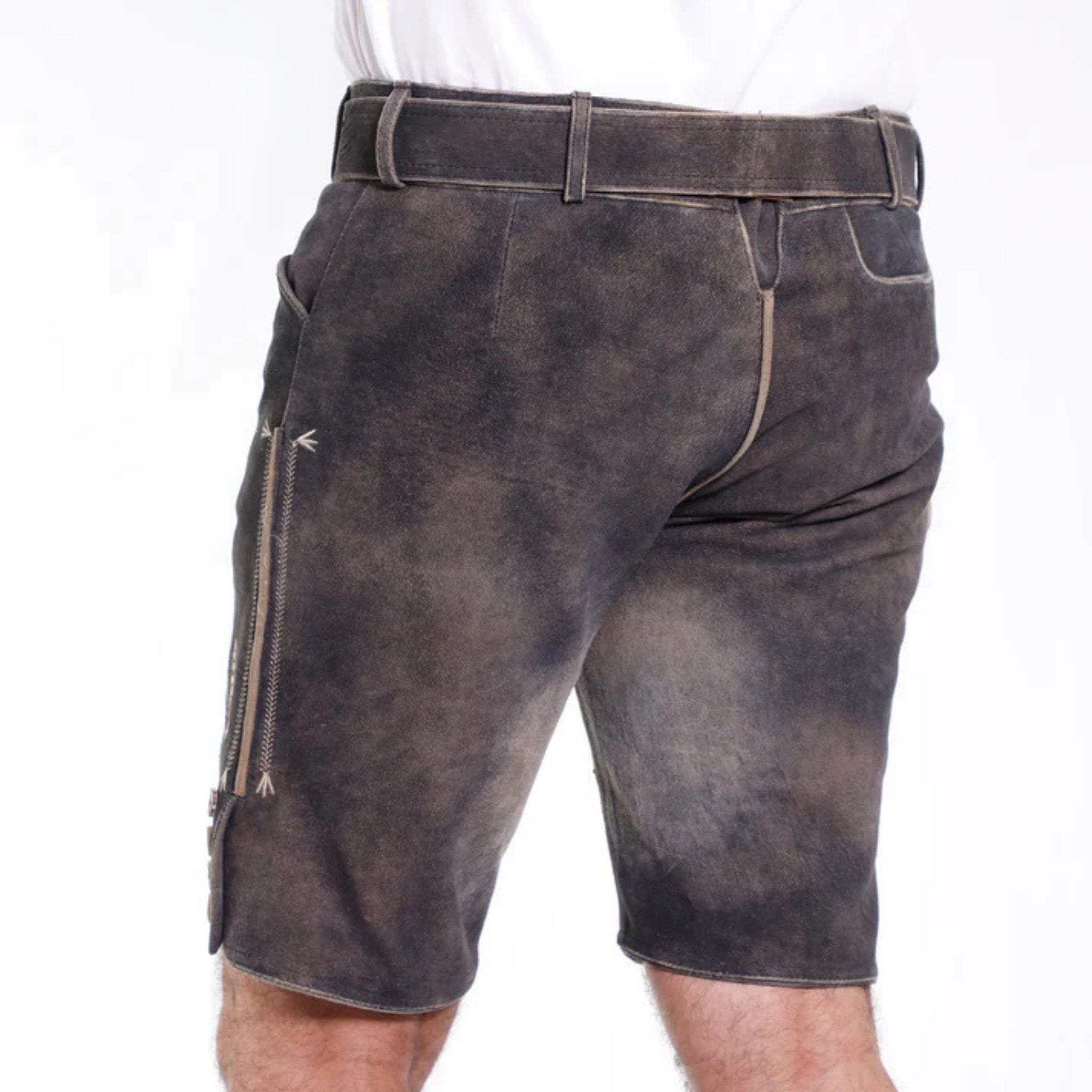 Men's Charcoal Hops Embroidered Lederhosen Shorts