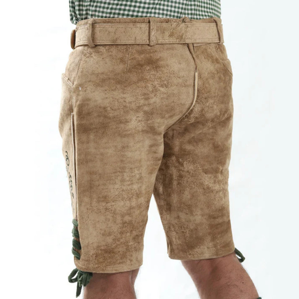 Men's Tan Oak Leaf Embroidered Lederhosen w/ Belt