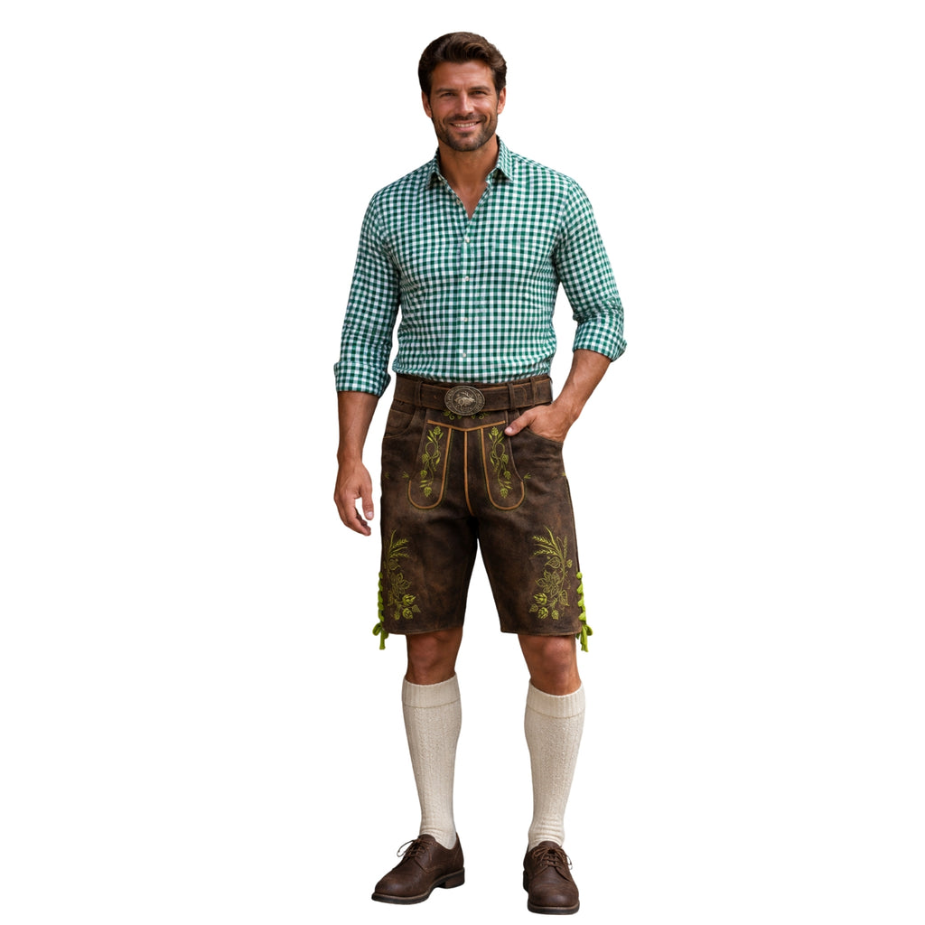 Men's Hops & Wheat Embroidered Lederhosen Shorts