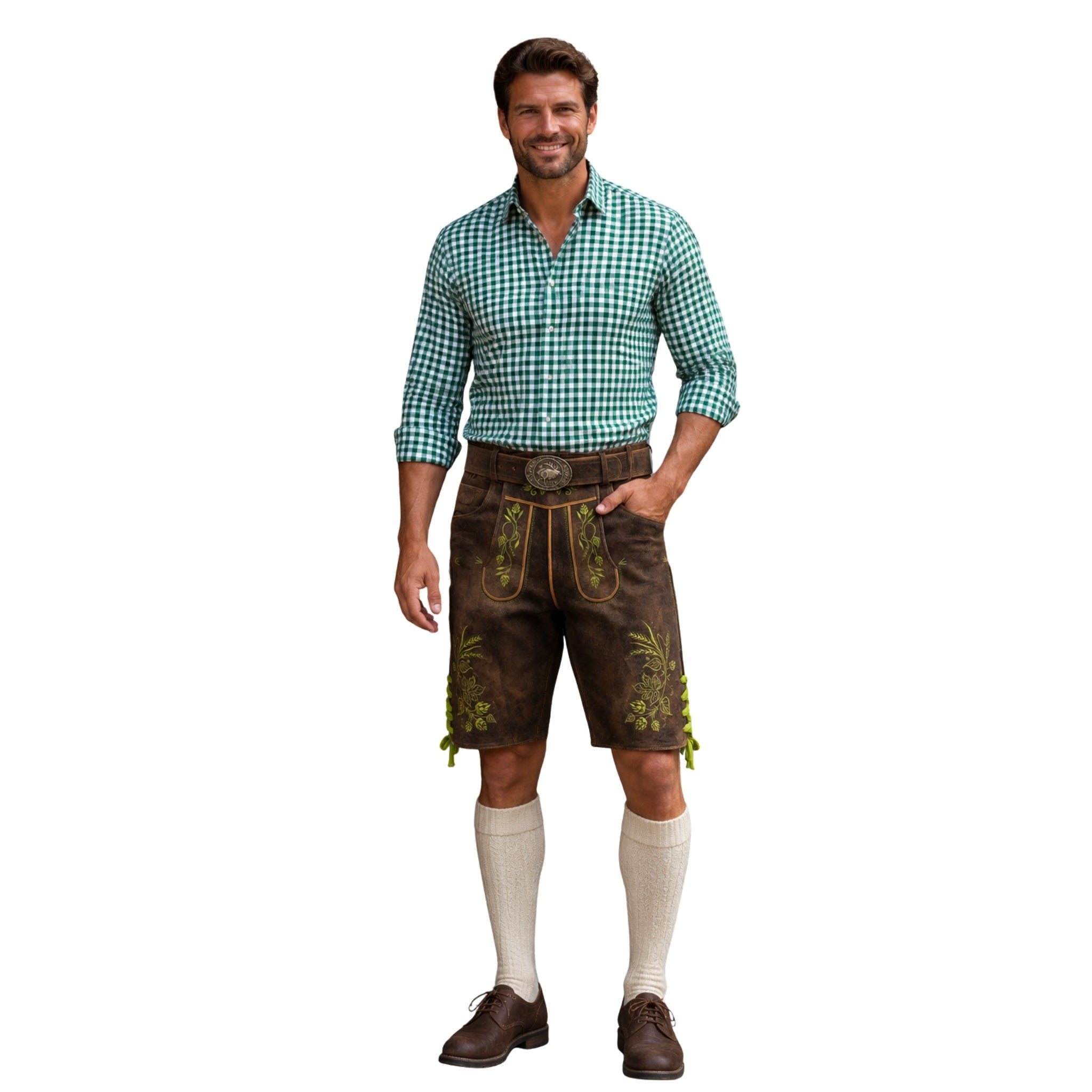 Men's Hops & Wheat Embroidered Lederhosen Shorts