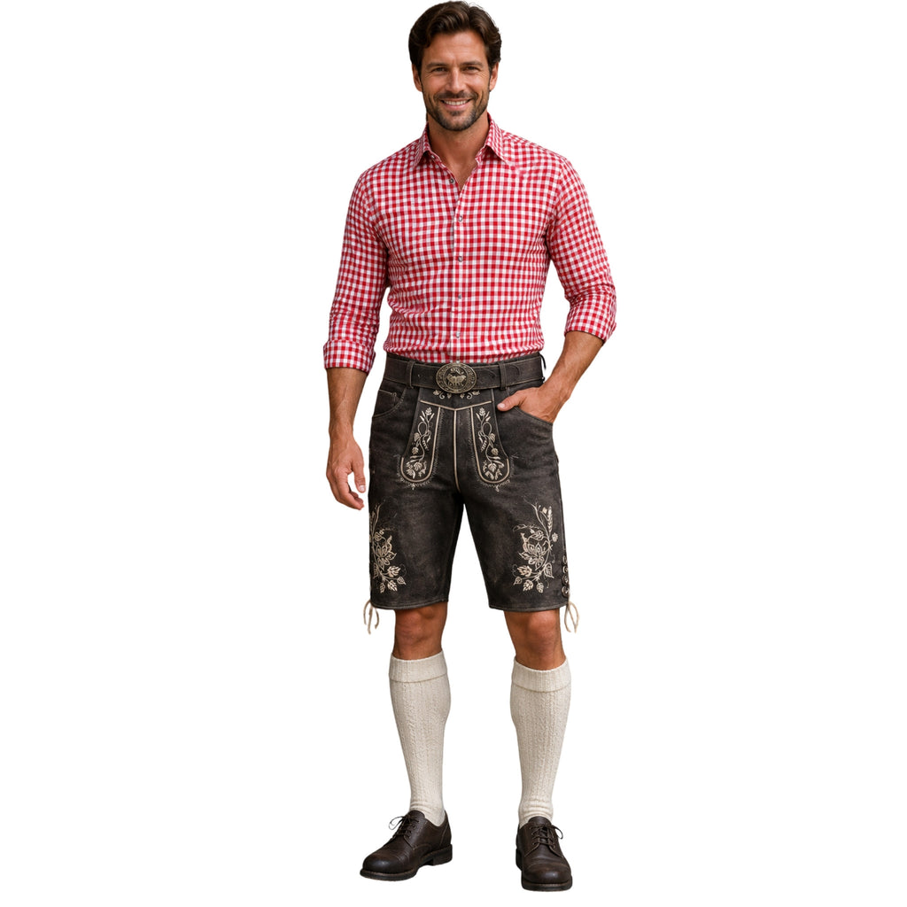 Men's Charcoal Hops Embroidered Lederhosen Shorts