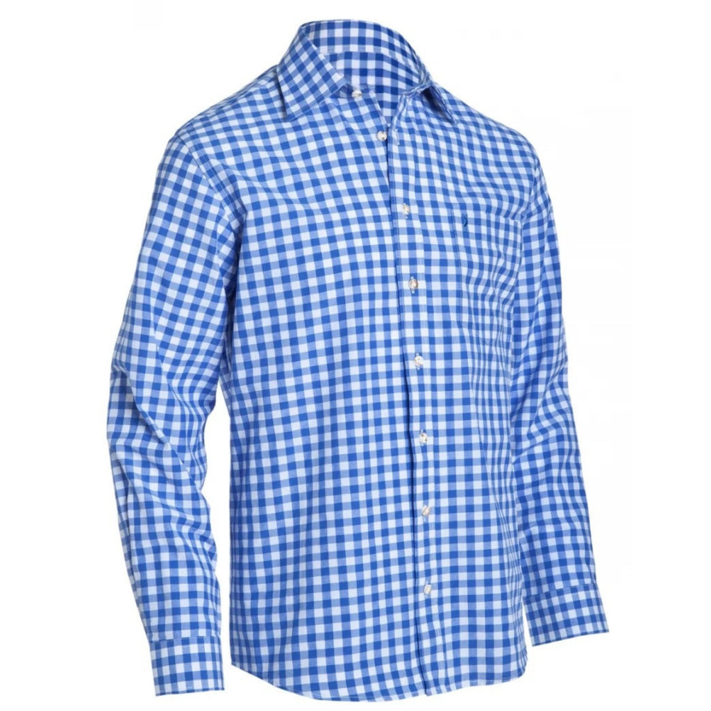Men's Blue Checked Trachten Shirt for Oktoberfest