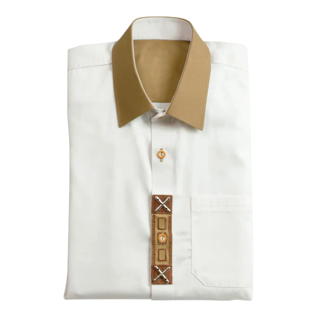 Men's White Trachten Shirt with Tan Contrast Collar