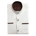 Men's White Band Collar Trachten Shirt, Dot Trim