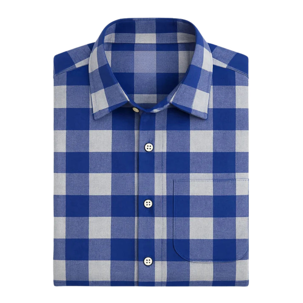Men's Blue Buffalo Check Trachten Shirt for Oktoberfest