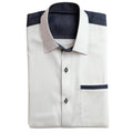 Men's White Trachten Shirt with Denim Color-Block Trim